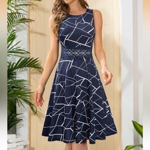 HOMEYEE Geo Print Dress 2XL